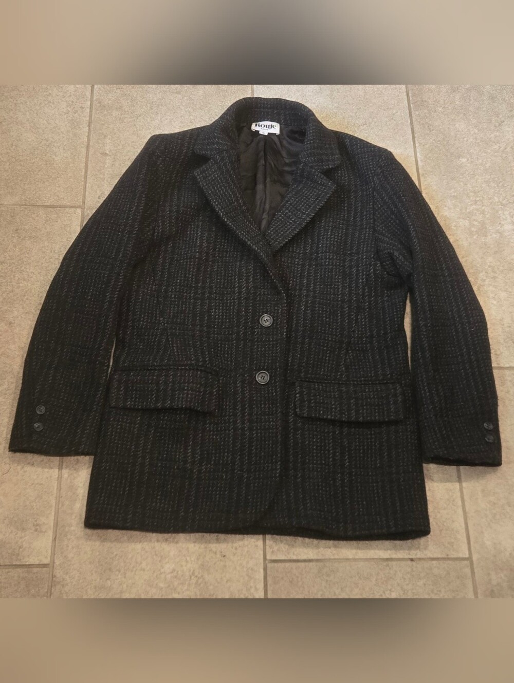 Rouje Jacques Oversized Wool Blend Blazer Jacket Tweed Gray Plaid FR 36 US 4